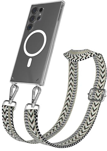 EAZY CASE Handykette - Verstellbares Taschenband kompatibel mit Galaxy S24 Ultra, Schulterriemen, Handykordel mit Silikon Hülle, Qi Charging kompatibel, Umhängetasche, Grün Schwarz Silber
