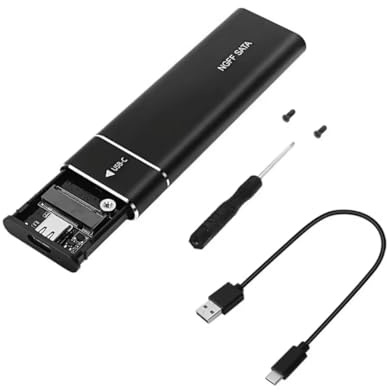 M.2 SATA & NVME SSD Enclosure USB 3.2 M2 Converter Adapter Caddy 10Gbps Aluminium for M.2 B&M-Key/M-Key 2230/2242/2260/2280 SSDs (Supports Only SATA SSD, Black)