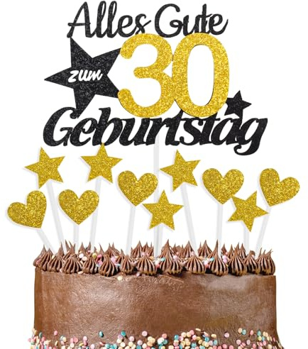 Alles Gute zum 30 Geburtstag Kuchendekoration, Gold und Schwarz, Kuchen Deko, Cake Topper 30 Jahre für Männer & Frauen Geburtstags Party Jahrestag Torte Deko Supplies