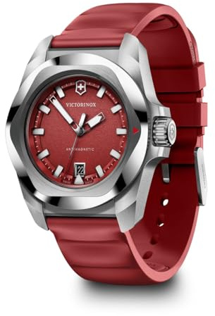 Victorinox I.N.O.X Men's Quartz Watch, 1.6 inches (41 mm), Analog, Water Resistant 658.6 ft (200 m), Shock Resistant, Anti-Magnetic, Interchangeable Strap, Swiss Made, red (red rubber), Modern