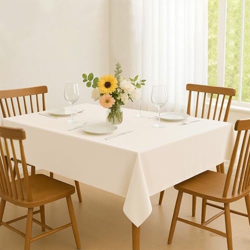 Mewodye Tischdecke Rechteckig 200x150cm Elfenbein Leinen-Polyester-Mischung | LeinenTischdecke Frühling Abwaschbar Wasserabweisend mit Lotuseffekt Tischtuch für Garten Balkon Esszimmer und Wohnzimmer