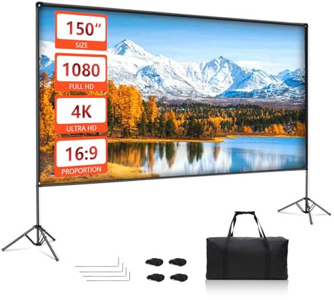 EMART Telo Proiettore di Proiezione 150 Pollici 16:9 4K HD con Set Supporto