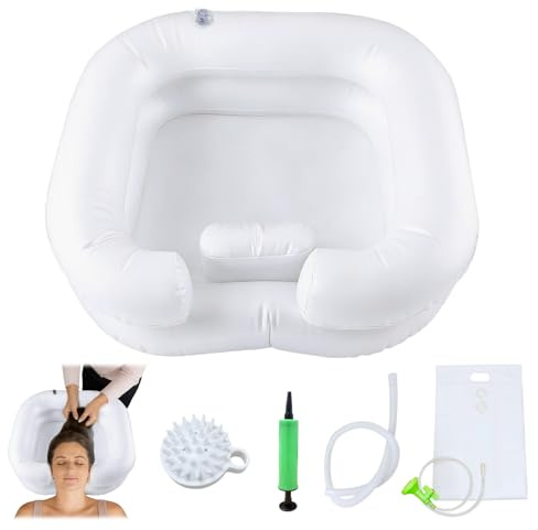 Euablfo Lavabo gonflable pour les personnes alitées, avec tuyau de vidange de 1 m, pompe à air, pommeau de douche et sac à eau pour femmes enceintes, blessées, handicapées, personnes âgées, lavage des