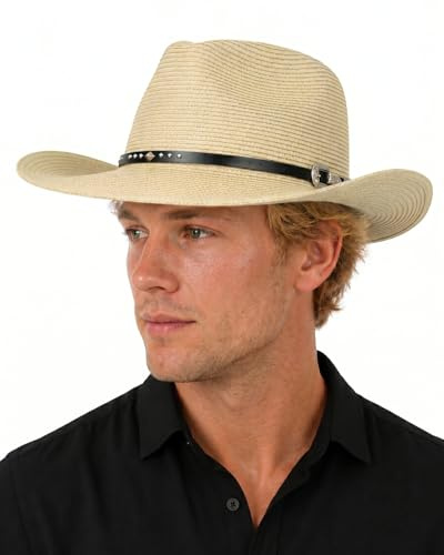 Zylioo XL/XXL Cowboy Sun Hats Large Straw Hat Summer Western Hat UPF50+ Sun Protection for Beach Hiking