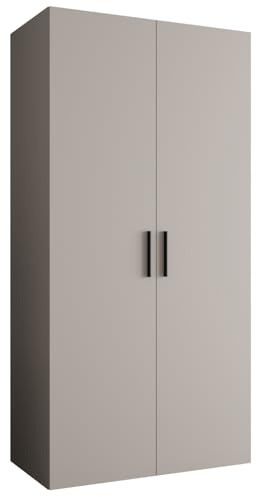 MEBLE KRYSPOL - Kleiderschrank - Garderobenschrank - 100 cm x 202 x 52 cm - Schrank mit Kleiderstange, 2 Türen - für Schlafzimmer, Flur - BARI, Kaschmir, Griff Schwarz