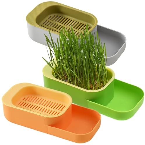 Vervevum Cat Grass Planter 3Pcs Food Grade Hydroponic Cat Grass Planter with Feeding Tray 7.9x3.5x2in Home Cattery Growing Kit, No Seeds, Growing Kit