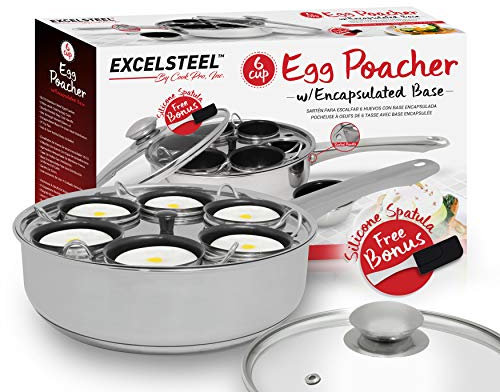 ExcelSteel 522 Non Stick Easy Use Rust Resistant Home Kitchen Breakfast Brunch Induction Cooktop Egg Poacher, Stainless Steel