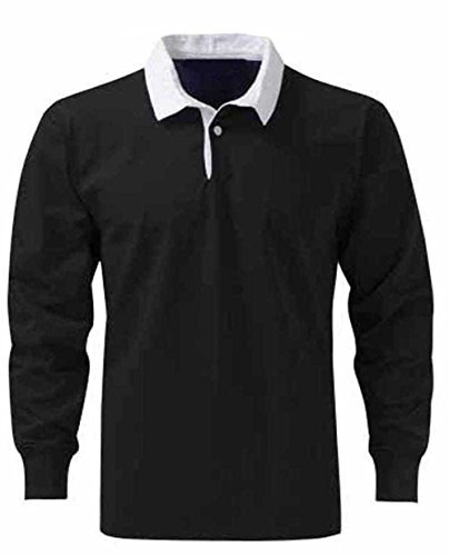 Herren Premium Rugby-Shirts, Baumwolle, Größen XS bis 3 XL – Arbeit Sport Freizeit Gr. Large, BLACK / WHITE COLLAR