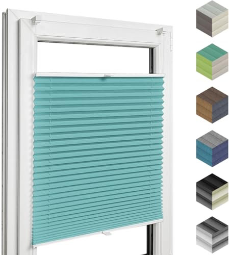 Home-Vision® Premium Plissee Faltrollo ohne Bohren mit Klemmfix (Türkis, B85cm x H200cm) Modern Klemmträger, Verdunklung, Blickdicht Sonnenschutz Jalousie für Fenster & Tür