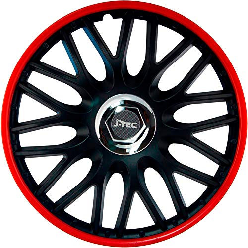 Satz J-Tec Radzierblenden Orden R 13-Zoll Schwarz/Rot + Chrom Ringe