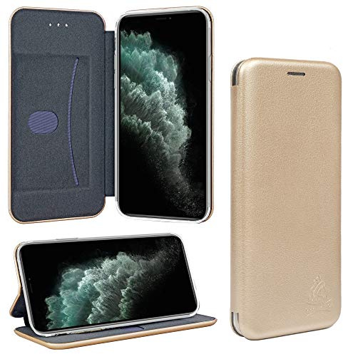 Apple iPhone 8 Leather Case [RFID Blocking] [Shock Proof] [Card Slots] [Kickstand] Premium Genuine Wallet Flip Bumper - Gold Colour
