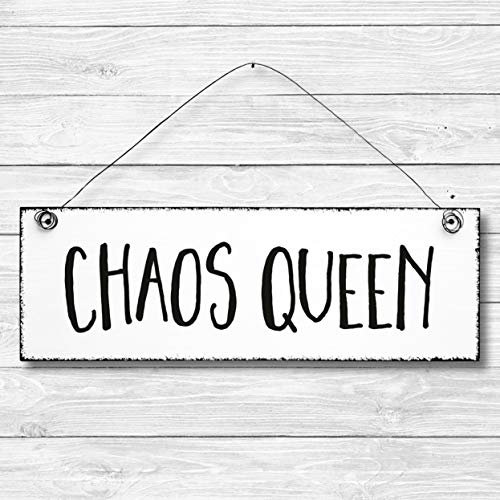 Chaos Queen - Dekoschild Türschild Wandschild aus Holz 10x30cm - Holzdeko Holzbild Deko Schild