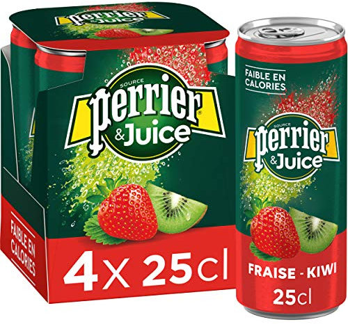 Perrier & Juice Fraise/Kiwi Boisson Gazeuse Aromatisée aux Jus de 4 Fruits à Base de Concentré 4 x 25 cl
