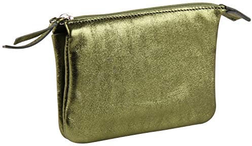 Clairefontaine 400016C - Porte-Monnaie, Trousse 2 Compartiments 13x9cm en Véritable Cuir d'Agneau, Cuirisé Vert
