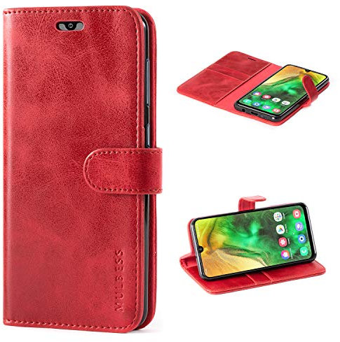 Mulbess Handyhülle für Samsung Galaxy A50 Hülle, Leder Flip Case Schutzhülle für Samsung Galaxy A50 / A30s / A50s Tasche, Wein Rot