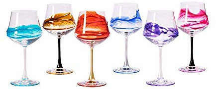 Perle d'Arte set von 6 Weinglas Ego cl. 43 multicolour von Hand bemalt Glas, Murano Venedig Stil