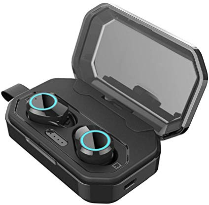 Écouteurs Bluetooth 5.0 Oreillettes Bluetooth sans Fil, Morbuy Boîte de Charge Réduction de Bruit Casque Stéréo Sport Mic Étanche Écouteurs (Black)