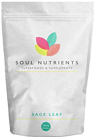 Salbeiblatt-Tabletten, 800 mg, hochfest, 500 natürliche Salbeiblatt-Tabletten, sehr beliebtes Nahrungsergänzungsmittel für Wechseljahresbeschwerden, hilft Hitzewallungen und Nachtschweiß zu reduzieren