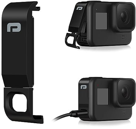 ParaPace -Seitentür für GoPro Hero 8 schwarz, Akkuabdeckung, Abnehmbarer Typ-C USB-Ladeanschluss-Adapter, Teil, Kamera-Zubehör
