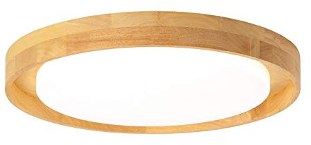 LED Deckenleuchte Schlafzimmer Holz Lampe, Modern Decke Wohnzimmerlampe Dimmbar mit Fernbedienung, Deckenlampe Weiß Rund Acryl Schirm, Arbeitszimmer Kinderzimmer Büro Deckenbeleuchtung, Ø50cm, 30W