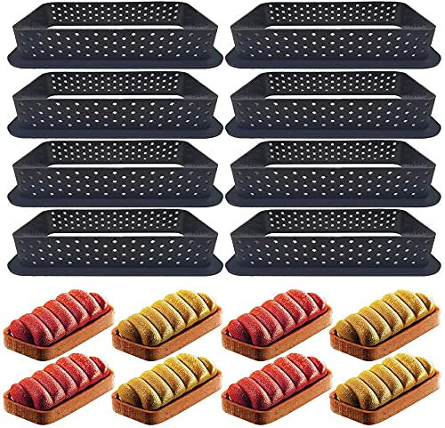Rkllejs 8 Stück Kuchenform, Perforierte Tortenringe, Kuchenform Perforierte Ring, Gebäck und Backwerkzeuge für Die Herstellung Von Mousse, Pie, Quiche, Kreis, Donuts, Kekse, Burger