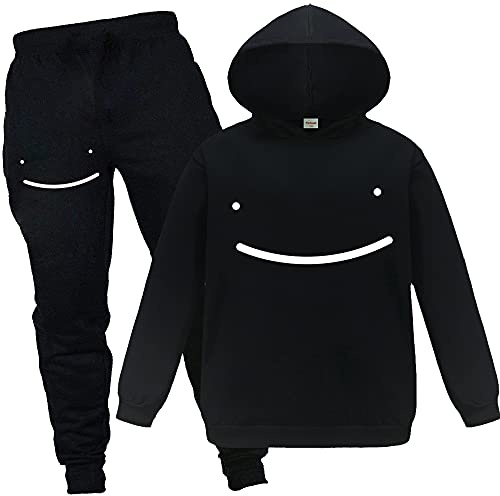 Forlcool Youtube Gamer Dream SMP Smile Jungen Unisex Trainingsanzug Hoodie + Hose 2 Stück Kinder Jungen Mädchen Outwear Hoodies Top Kleidung Set, Schwarz , 12-13 Jahre