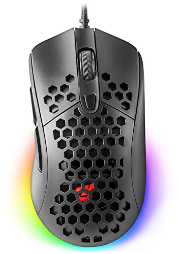 GUNMJO Tyrfing Honeycomb Shell Wired RGB Gaming Mouse, PC Gaming Mouse with 6 Buttons and Up to 10,000 DPI, Computer Mice for PC Gaming, Black Color