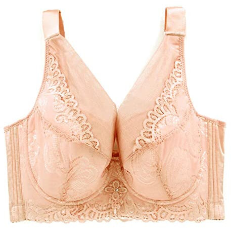 Kontvom Plus Size Bra Ultrathin Lace Bralette for Woman Push Up Brassiere Adjustable Full Cup Bras Underwear Girls C D Cup Bras 44D Skin