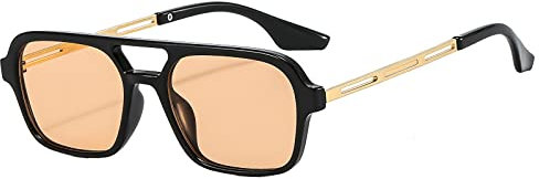 OSAGAMA Vintage Quadratische Sonnenbrille für Damen Herren 70er Jahre Kleine Brille Metallrahmen Schwarz/Orange