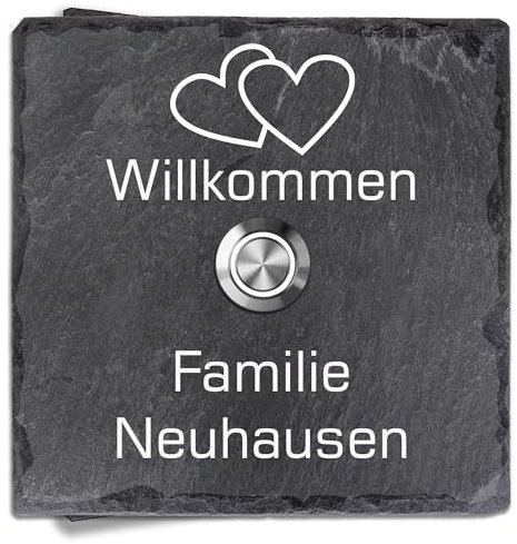 Tomtec Türklingel Schiefer Haustürklingel Klingelplatte Schiefer Klingelschild Design Tomtec 100x100mm