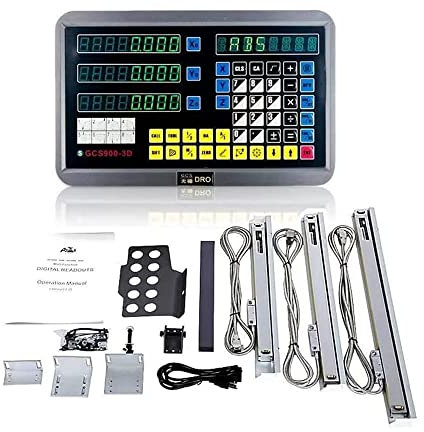 3 Achse Digitalanzeige Kit GUILOPOER 5µm Digitalanzeige mit 3 Axis Linear Maßstab für CNC-Fräsen Elektronische Linearwaage Fräsmaschinen Positionsanzeige (150mm+200mm+850mm)