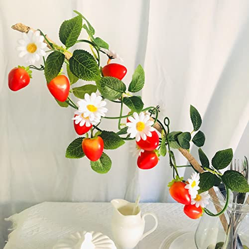 Riaxuebiy 2 x 7.5 FT Fraises Artificielles Vigne Guirlande Plantes Fleurs Fruits Arts pour Cérémonie Mariage Maison Décoration (Fraise)