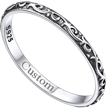 FOCALOOK Ring Damen Silber 925 Personalisierte Ringe Verlobungsring Breit 2MM Mädchen Vintage Ringe Größe 64MM Siegelring Personalisierter Schmuck für Muttertag