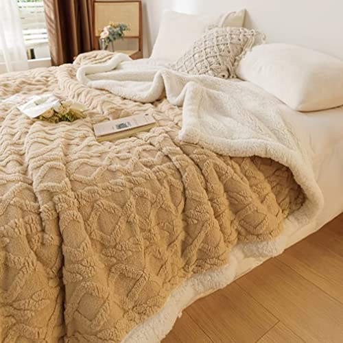 MiSMiAO Couchdecke für Erwachsene 1.8x2.0m Doppelseitige Fleecedecke Kuscheldecke Sofadecke Wohndecke Wende-Decke Flauschig überwurfdecke für Sofadecke,Bett-Flauschige Pflegeleicht, Beige