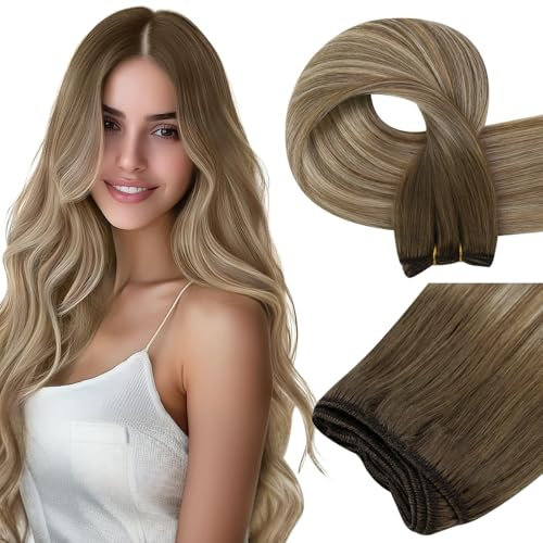 Easyouth Extensions Echthaar Tressen Weaving Sew in Echthaar Tressen 20 Zoll 100g Farbe Mittelbraun Mix Platin Blond und Mittelbraun Remy Echthaar Tressen Extension