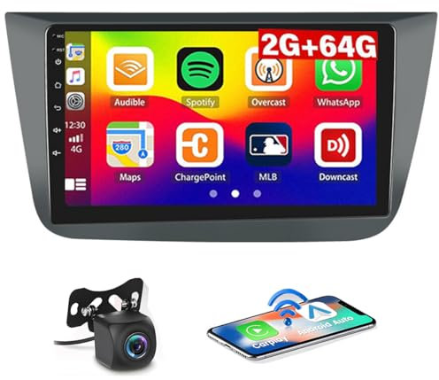 HiFi+64G Autoradio Android für Seat Altea 2004-2016 mit Wireless Carplay Android Auto, 9 Zoll Bildschirm Autoradio mit Navi HiFi Bluetooth FM/RDS SWC Rückfahrkam