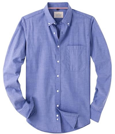 J.VER Men's Blue Oxford Shirt Long Sleeve Regular Fit Casual Plain Button Down Smart Dress Shirts for Men Adult with Pocket 4XL