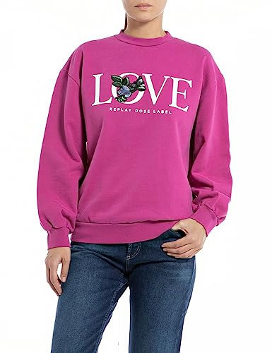 Replay Damen Sweatshirt aus Baumwolle Rose Label Collection, Fairy Violet 106 (Rosa), XL
