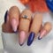 JUSTOTRY 24 Pcs Glitter Short False Nails Almond,Navy Blue French Press on Nails Pattern,Nude Fake Nail Short,Stiletto Stick on Nail for Women,Nails Fake Nail Medium for Nail Art