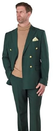Xposed Men's Classic Slim Fit Double Breasted Blazer Gold Buttons Vintage Jacket [BLZ-PJ482494-GREEN-48]
