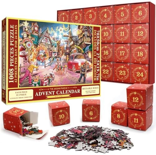 Pukamam Puzzle Adventskalender 2025 Kinder 1008 Teile Erwachsene Weihnachtskalender Mädchen Jungen