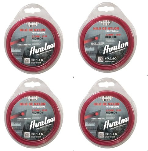 Avalon - Pack 4 Hilos Redondo de Nylon Universal para Desbrozadora y Cortacésped (2,7 mm x 15 m) - Alta Durabilidad y Rendimiento Óptimo en Las tareas de desbroce