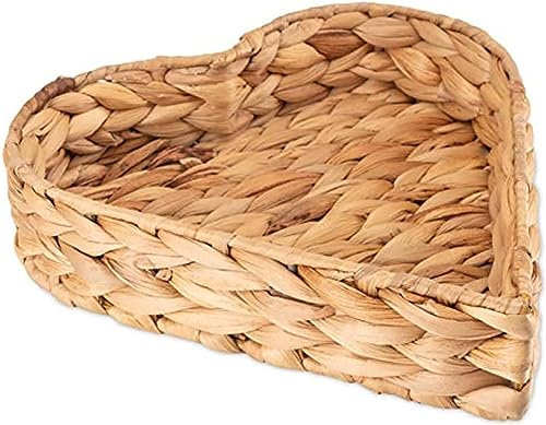 Dudoplatz Herz Korb Tablett in Herzform geflochten aus Seegras, Wasserhyazinthe, Herzschale (3er-Set: 21 cm, 24 cm, 28 cm)