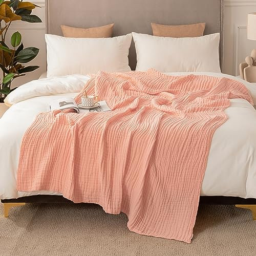 EMME Baumwolldecke 100% Musselin Decke Erwachsene 228 x 228 cm, Sofadecken Atmungsaktive Weiche Groß Decke Alle Jahreszeiten Vorgewaschen Couch Decken Baumwolle Tagesdecke,Salbeigrün