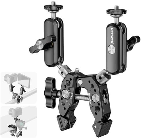 NEEWER Heavy Duty Super Clamp mit 2 360° Dual Ball Head Magic Arms, All Metal Enlarged Camera Klemme Mount für flach/rund Oberfläche mit 1/4 3/8 Gewinde, Kompatibel mit DJI GoPro Insta360 DSLR, ST82