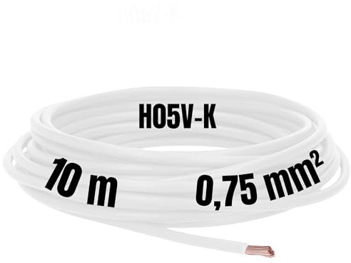 Kalitec 10 metros H05V-K 0,75 mm² blanco cable flexible I PVC cable individual I cable 0,75 mm2 I cableado fino I cable de un solo cable I alambre de conmutación ignífugo