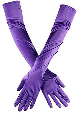 DUHGBNE Long Satin Gloves Finger Women Bridal Dance Gloves Length Elbow Opera 20s Gloves Latex Gloves, purple, One Size