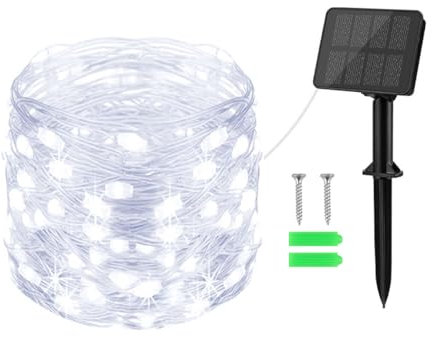 Gcstnn Solar Lights Outdoor Garden, 10M 100 LED Solar Garden Fairy Lights Copper Wire 8 Modes Waterproof String Lights for Yard,Christmas Tree,Bedroom,Gate Indoor/Outside Decorations(Cool White)