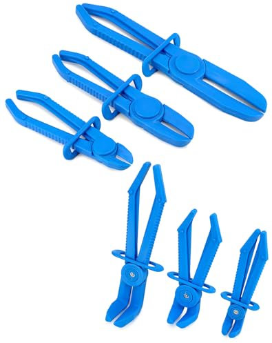 QWORK® 6-Piece Hose Clamp Plier Set, Pinch Off Plier with Straight/Angled Jaw and Anti-Slip Grip for Flexible Hoses