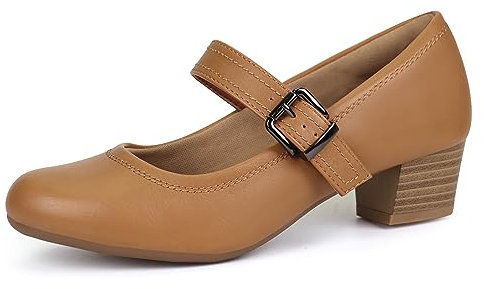 Ortho+rest Mary Janes da Tacco Donna per Bunioni Scarpe Ortopediche da Abito Tacchi Bassi e Grossi Pompe da Lavoro (38,Tan)